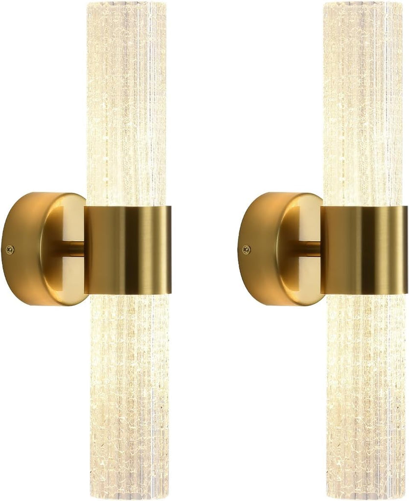Crystal Sconces Wall Lighting, Gold Wall Sconces Set of 2, LED Crystal Sconces Set of 2, Wall Lights for Bedroom