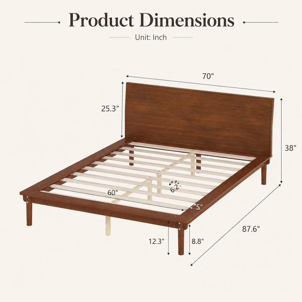 Wood Bed Frame with Headboard & 8.8" Under Bed Storage
