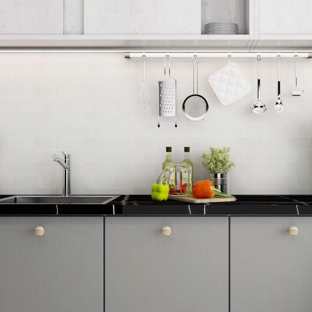 Glass Subway Tile 3 x 6 Inch White Backsplash Bathroom Wall Pack of 32 Sheets