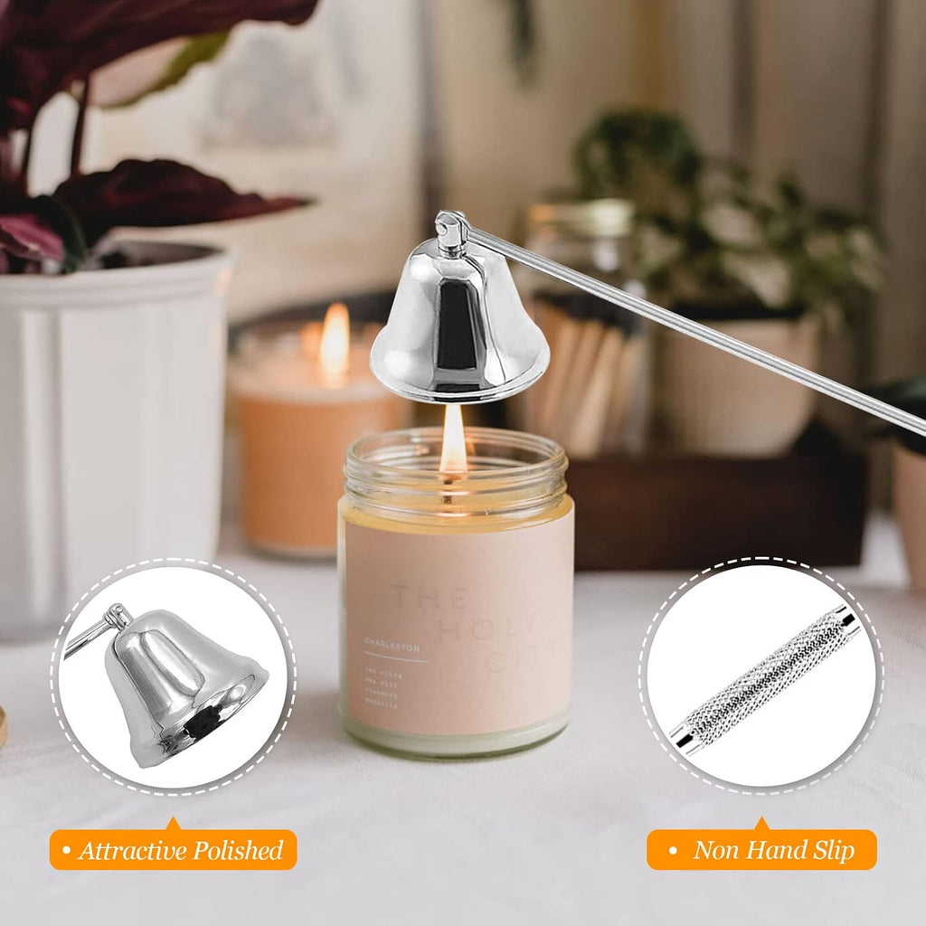 Candle Accessory Set with Rechargeable Electric Lighter, Storage Tray, Wick Trimmer, Snuffer, Dipper - Stainless - Set of 5