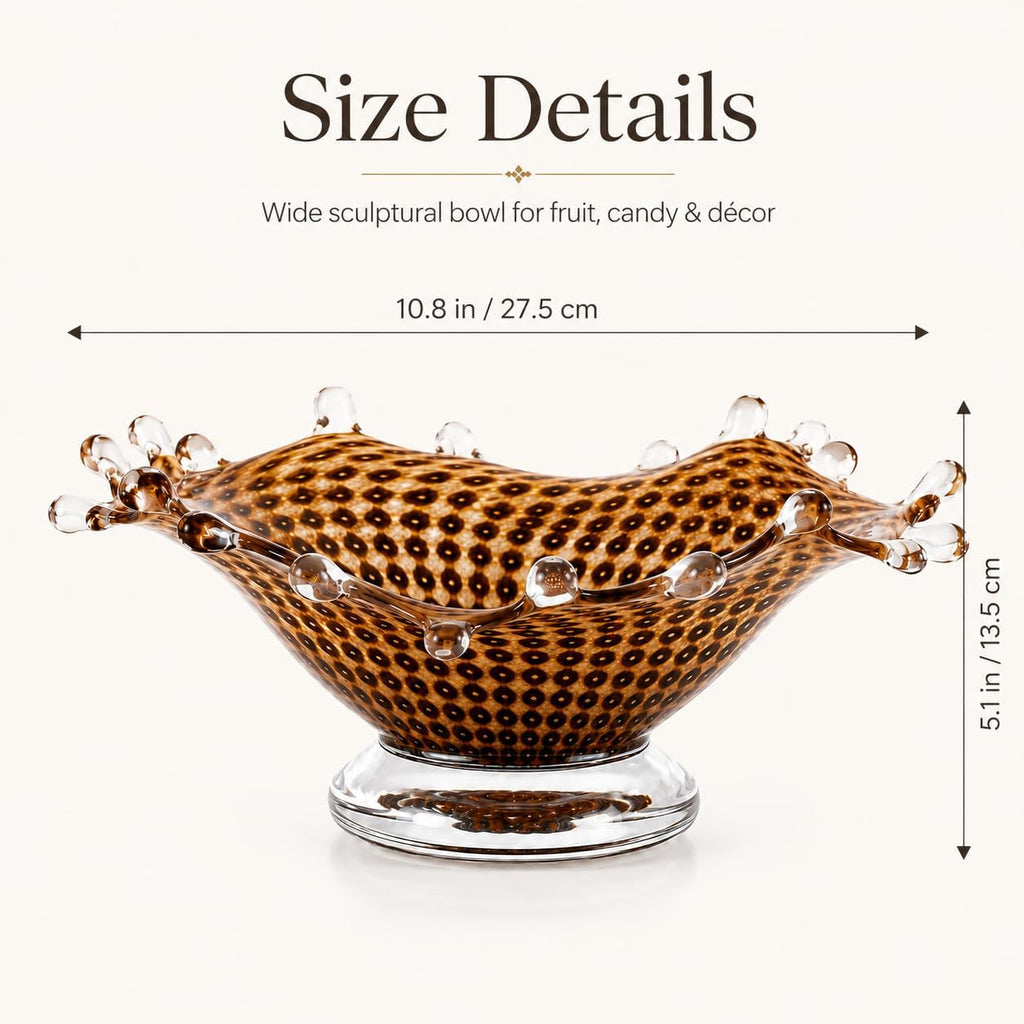 Hand Blown Glass Fruit Bowl,Tortoise Decorative Glass Bowl Countertop,Coastal Round Candy Dish for Fruit Snacks,Art