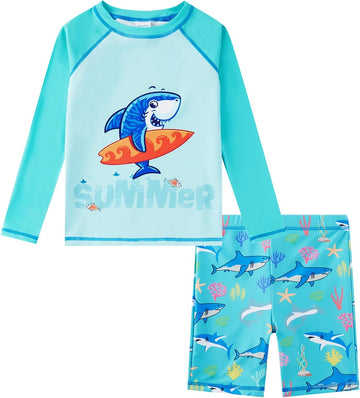 Boys Rash Guard Set UPF 50+ Long Sleeve Swimsuits