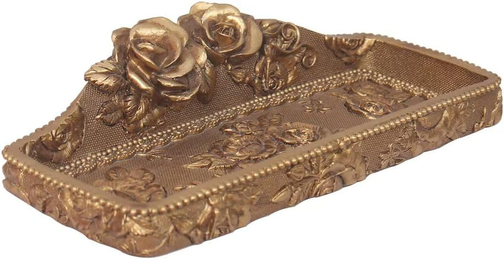 Vintage Jewelry Tray Small Antique Trinket Dish, Ring Holder Birthday & Wedding Gifts for Women(Bronze Floral)
