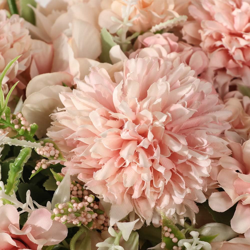 Peonies Artificial Flowers in Vase, Fake Hydrangea Silk Peony Flower Bouquet with Vase Faux Flowers Arrangement Decor - Set of 3