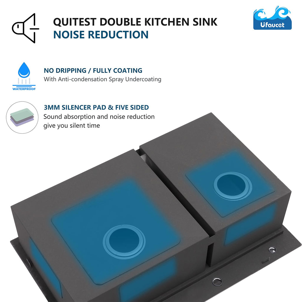 33x22 Inch 60/40 Double Bowl Kitchen Sink Drop In, 33 Inch Topmount Ledge Workstation Sink, 16 Gauge Stainless Steel