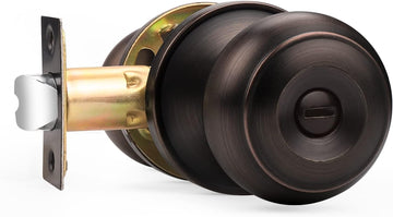 Oil Rubbed Bronze Door Knobs, Privacy Door Knob Bedroom, Interior Door Knobs with Thumb Turning Locking Button, 1 Pack