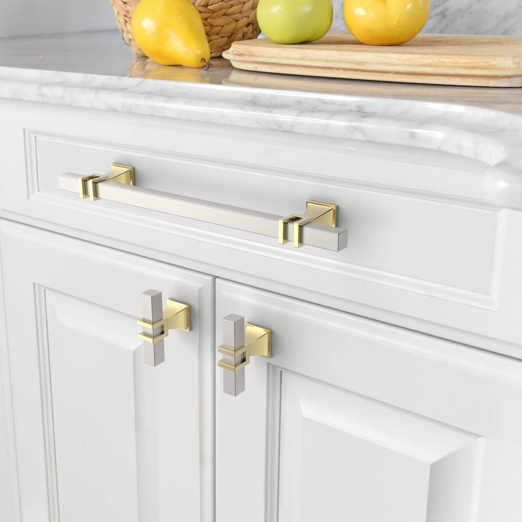 10 Pack Brushed Satin Nickel and Gold Cabinet Pulls 6.3 Inch(160mm) Hole Center Drawer Pulls Cabinet Hardware Kitchen