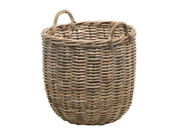 Rattan Kobo Round Storage Basket with Handles, Gray Brown, Large