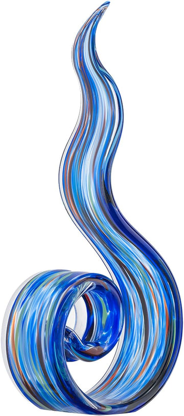 11.4" Tall Hand Blown Glass Sculpture, Murano Style Art , Modern Coastal Home Decor Accent for Shelf