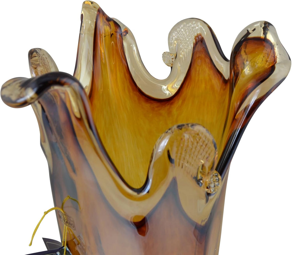 17" Inch Italian Murano Hand Blown Orange Glass Vase