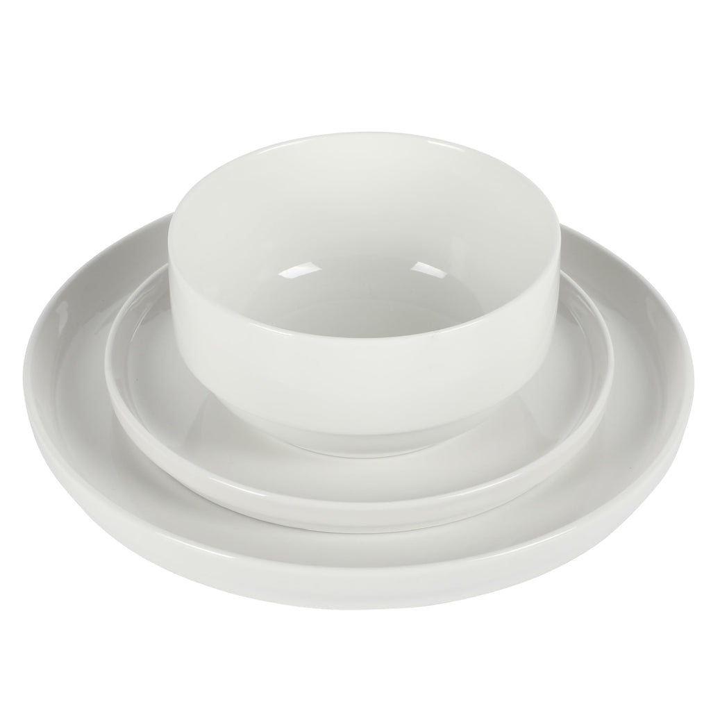 Rothernberg 18-Piece Stackable Porcelain Dinnerware Set, Service for 6 - White Plates and Bowls, Microwave &