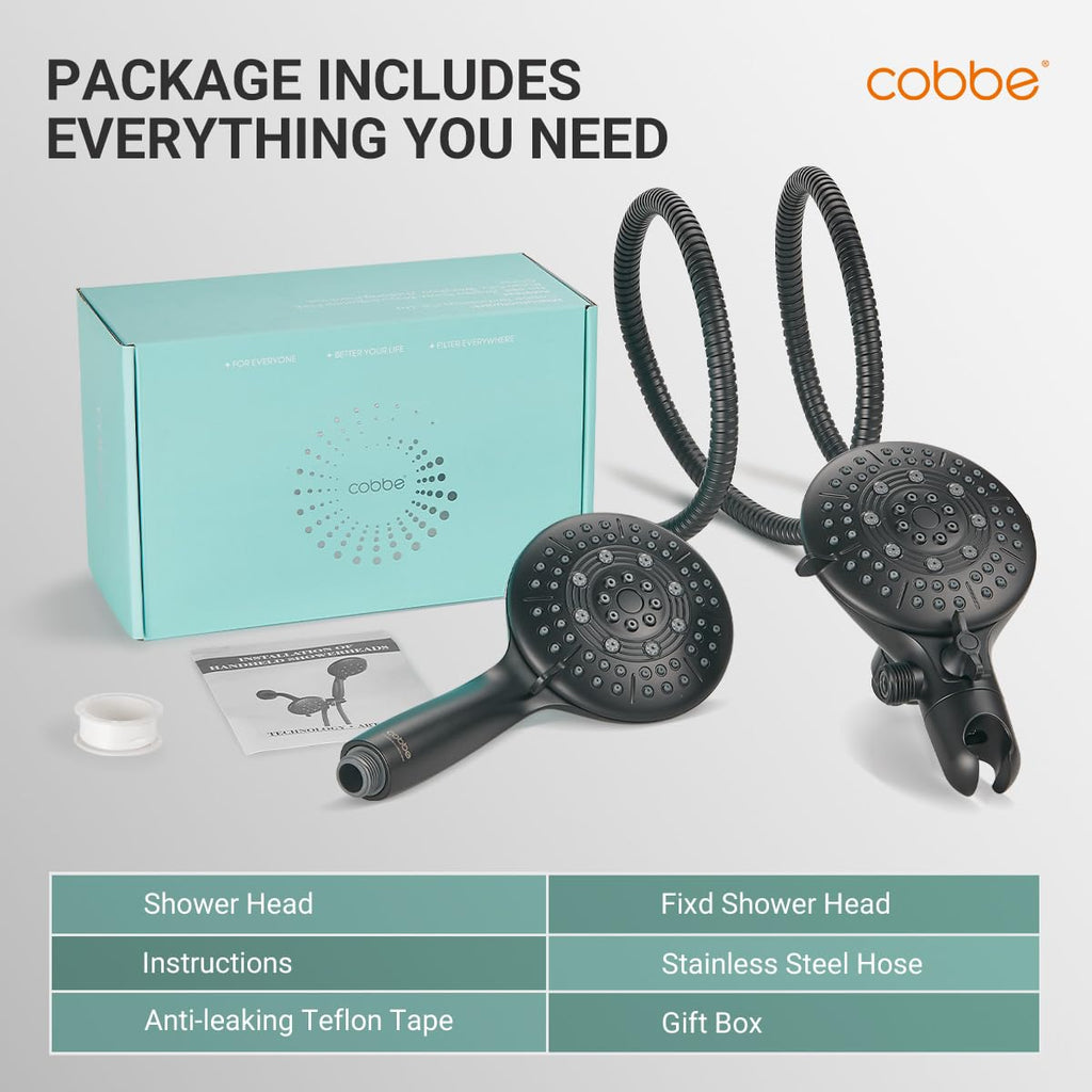 Dual Shower Head Combo, Handheld & Fixed, Matte Black