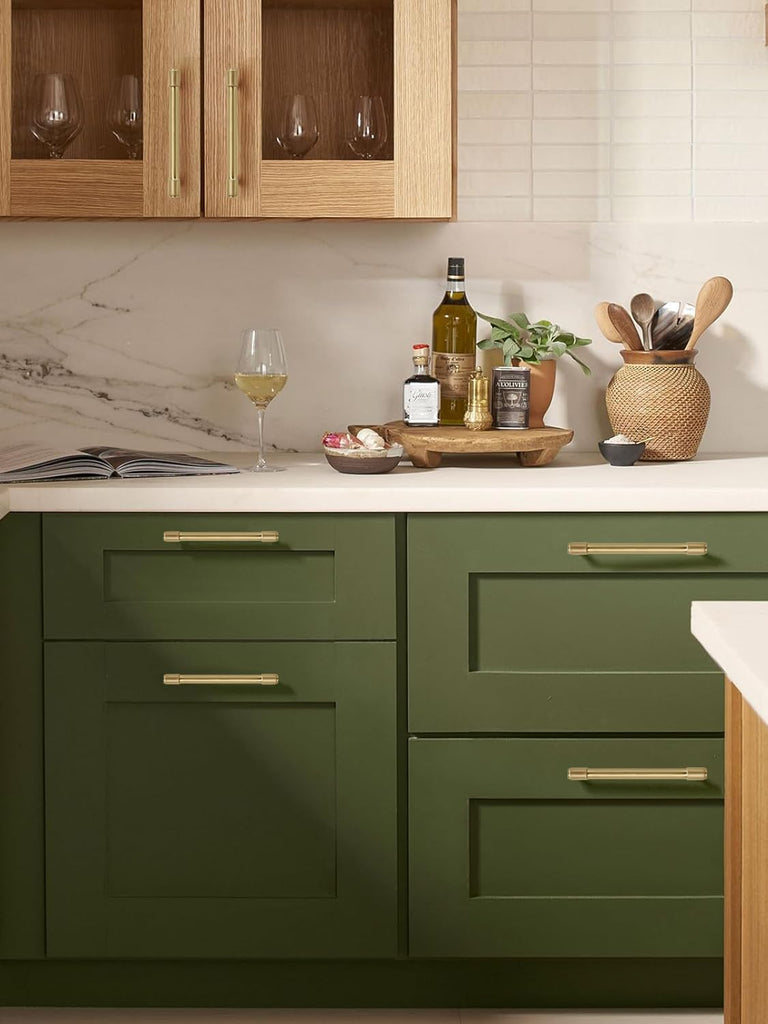2 Pack Brushed Brass Cabinet Pulls 5 Inch(128MM) Hole Centers Kitchen Brushed Gold Cabinet Handles Cabinet Hardware