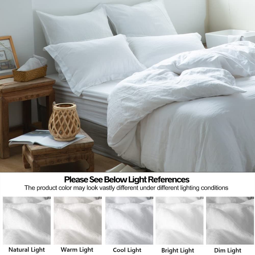100% Linen Duvet Cover Set 3pcs Basic Style Natural French Washed Flax Solid Color Soft Breathable Farmhouse Bedding