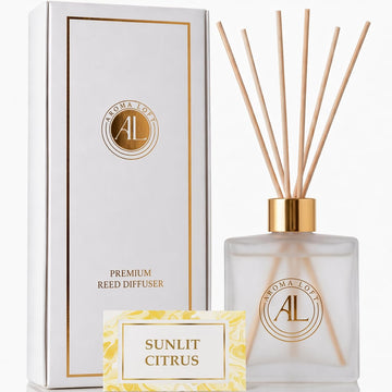 Frosted Reed Diffusers Sticks in Oil Set with Sunlit Citrus Scent | Long-Lasting Reed Diffusers, & Bedroom Decor