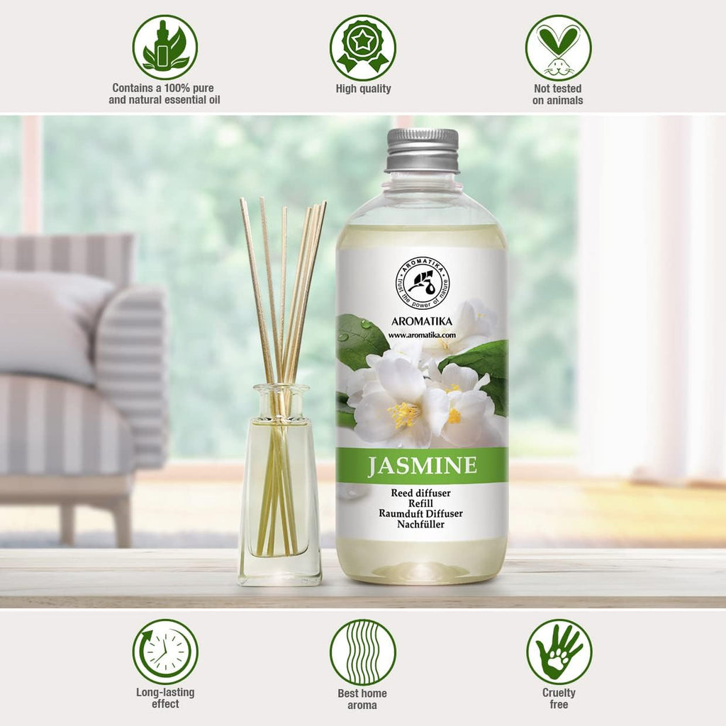 Jasmine Reed Diffuser Refill w/Natural Essential Jasmine Oil 17 Fl Oz - Fresh & Long Lasting Fragrance - Scented Reed - Set of 169