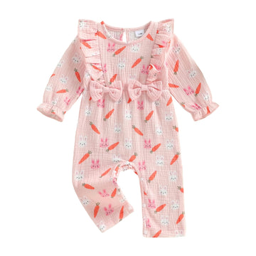 Newborn Baby Girl Easter Clothes Bunny/Duck Ruffle Sleeve Romper Jumpsuit with Headband One Piece First Easter Outfit