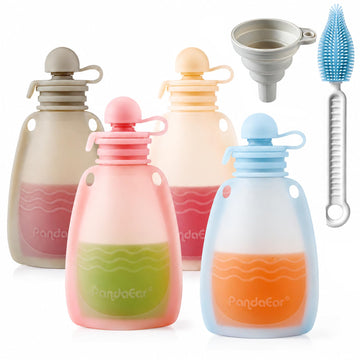 Reusable Silicone Baby Food Pouches, 4 Pack Squeeze Pouches for Toddler Kids, BPA-Free Silicone Refillable Baby Food