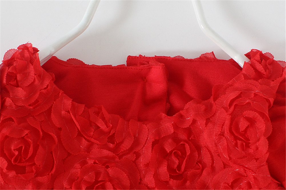 Little Girls Long Sleeve Dress Cute Lace Baptism Red Long Sleeve Princess Dress