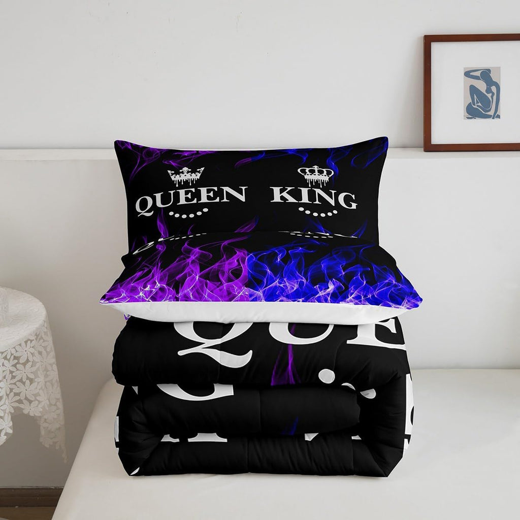 Feelyou King and Queen Crown Comforter Set Modern Chic Bedding Set King Duvet Insert All Season Sets for Couples 3