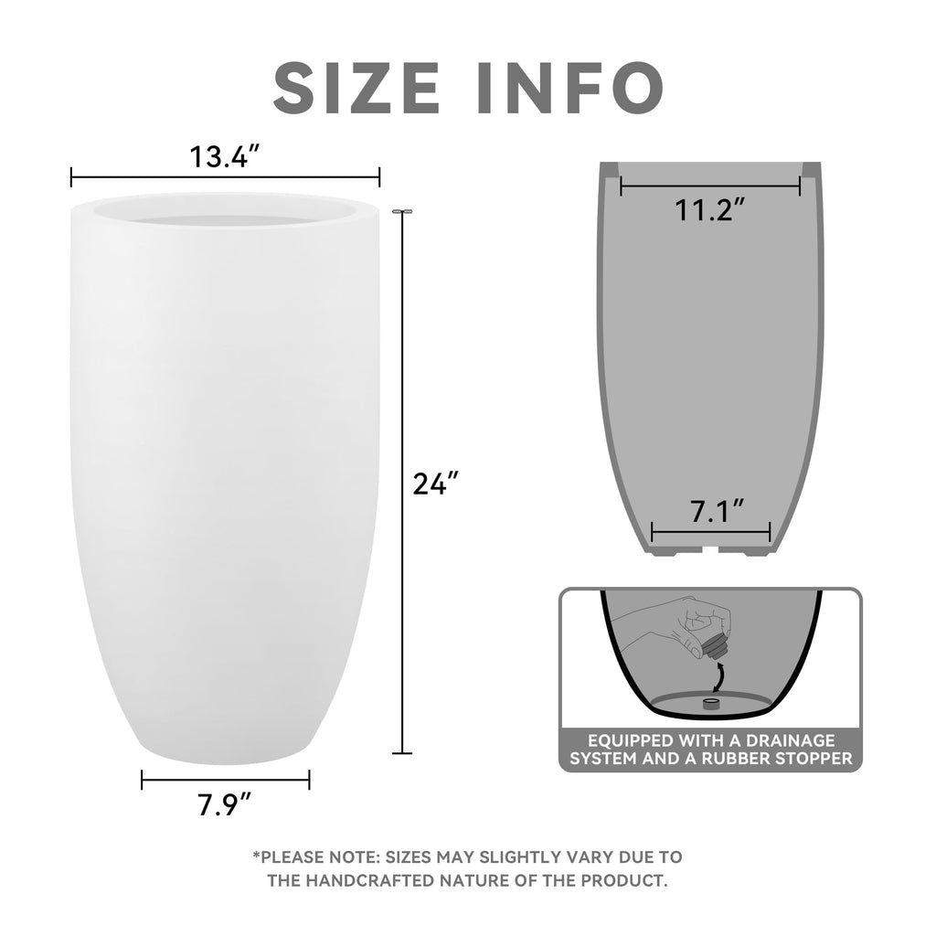 Tall Concrete Planter, 24" Modern White Floor Pot Decor