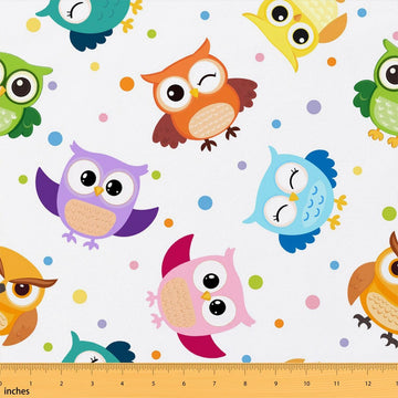 Cartoon Owl Fabric by The Yard, Cute Animal Upholstery Fabric