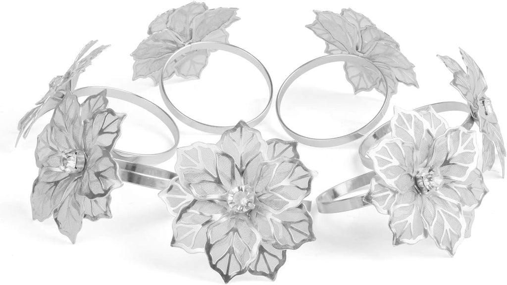 Alloy Napkin Rings with Hollow Out Flower Napkin Ring Holders for Wedding Party Holiday Banquet Christmas - Set of 12