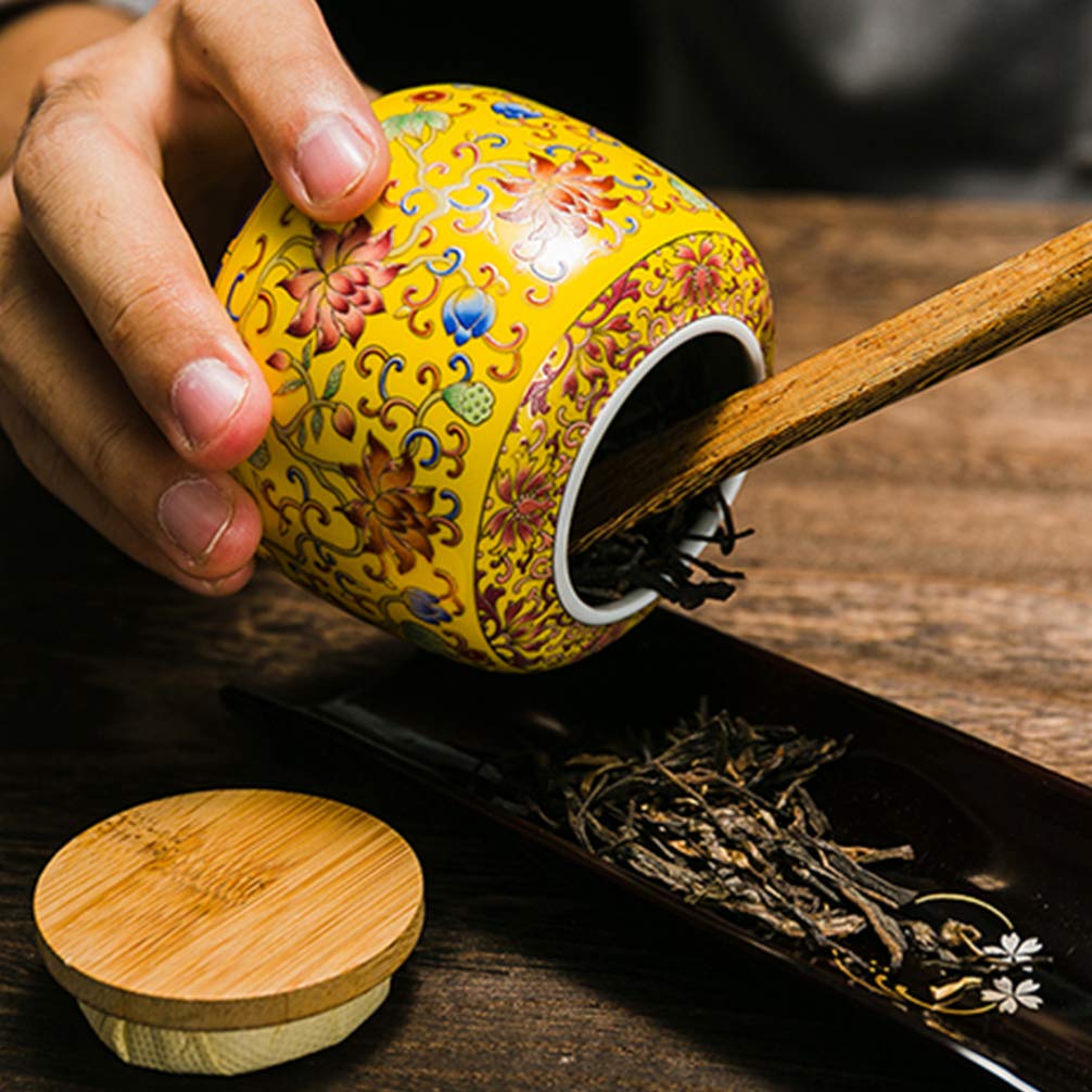 Ceramic Tea Canister with Airtight Wood Lid Vintage Chinese Style Tea Storage Jars Traditional Tea Tins Cans Tea