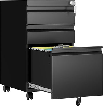 3 Drawer Mobile File Cabinet with Lock, Rolling Filing Cabinets , Under Desk Small File Cabinet Three Drawers for