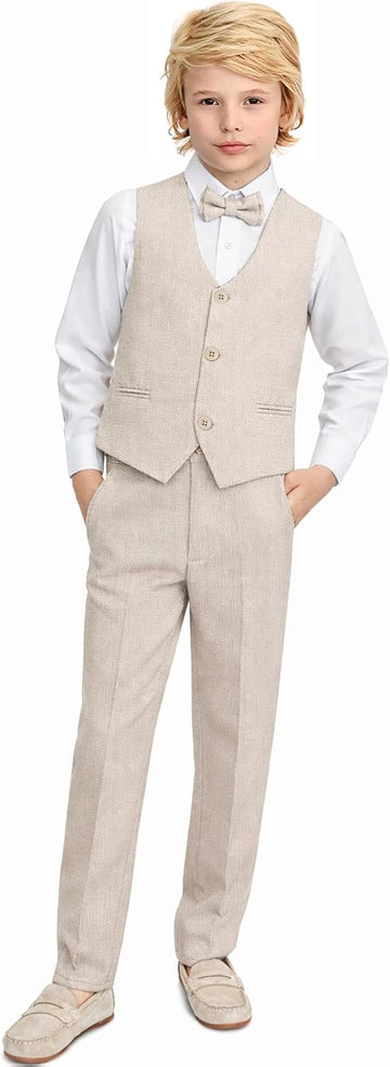 Boys Formal Suit 4 Piece Vest, Pants and Tie Dresswear Suit Set