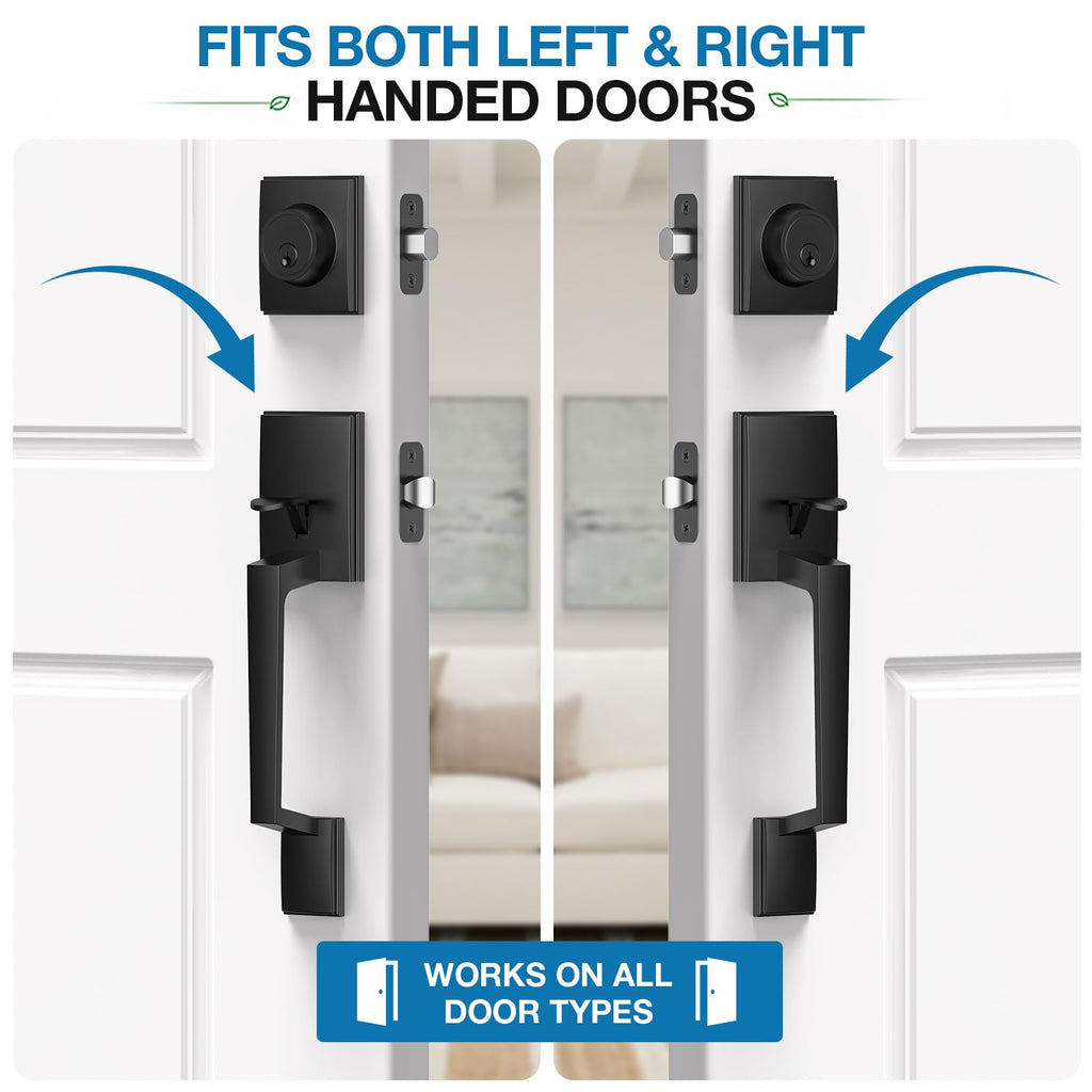 Black Front Door Lock Set for Modern Home Entryway, Apartment