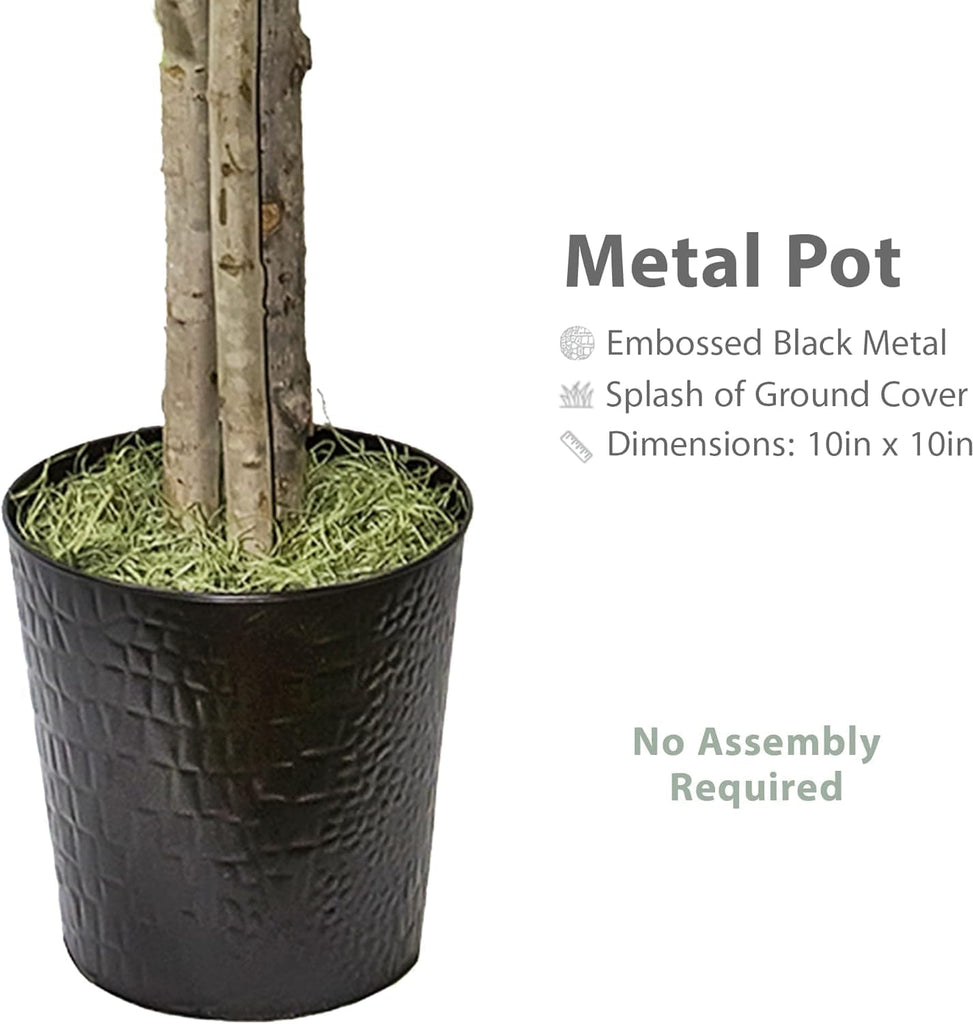 Deluxe 6ft Artificial Ficus Tree in Planter - High End Realistic Silk Tree, Real Wood -Tall Indoor Faux Floor Plant