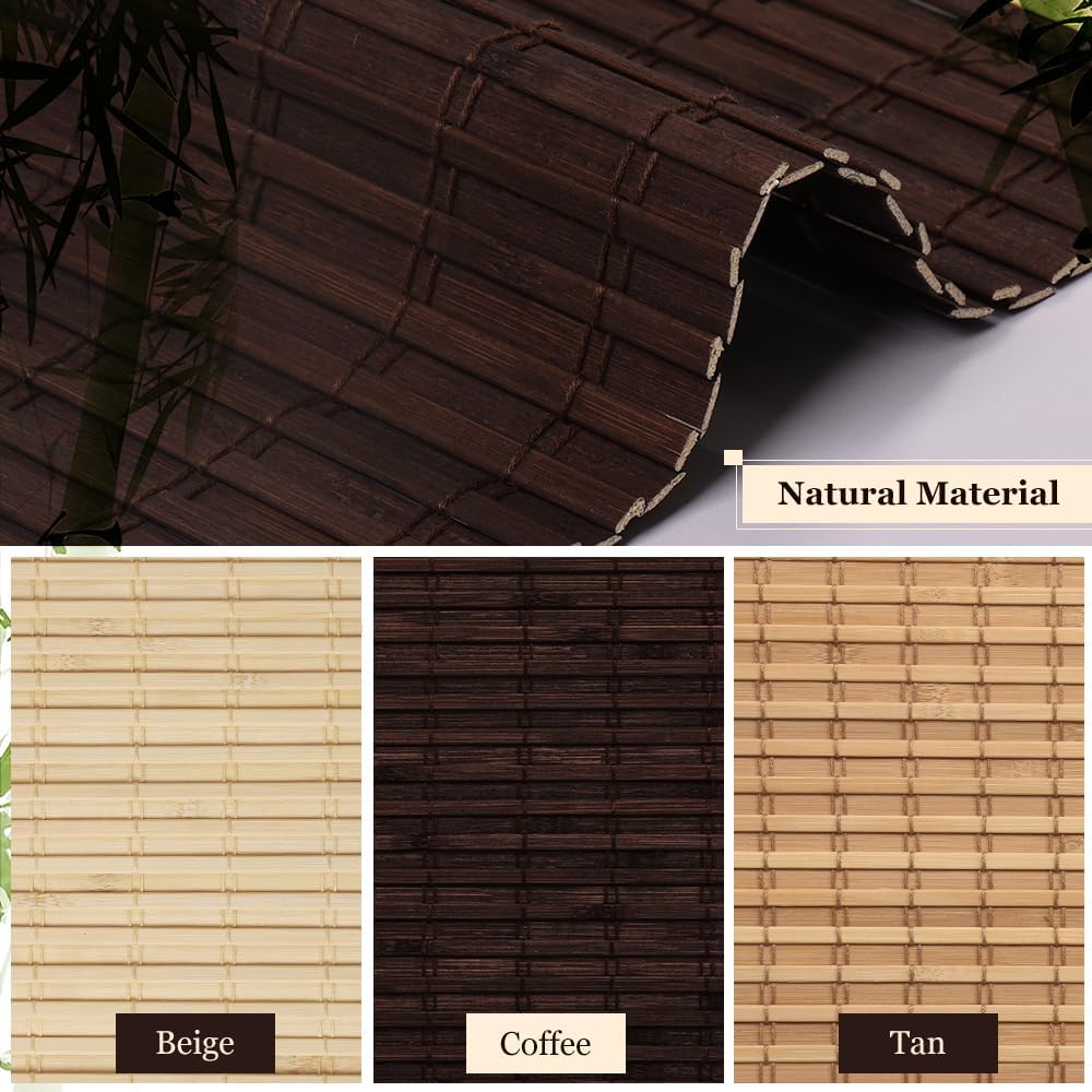 Cordless Bamboo Roman Blinds Shades for Indoor Windows-Blackout Room Darkening Roman Blinds with 6" Valance Cover