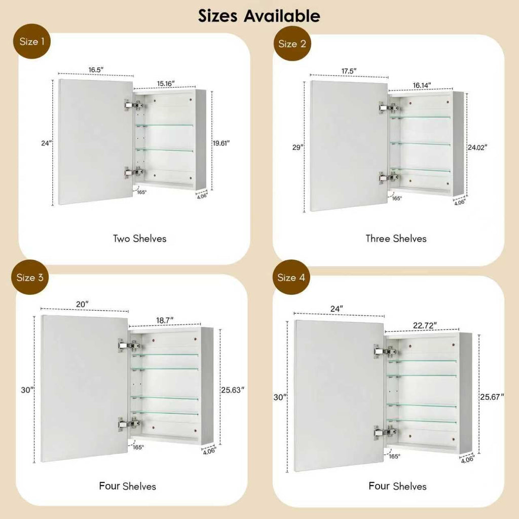 20'' x 30'' Brushed Gold Recessed and Surface Mount Bathroom Medicine Cabinet with Mirror Brushed Gold Square