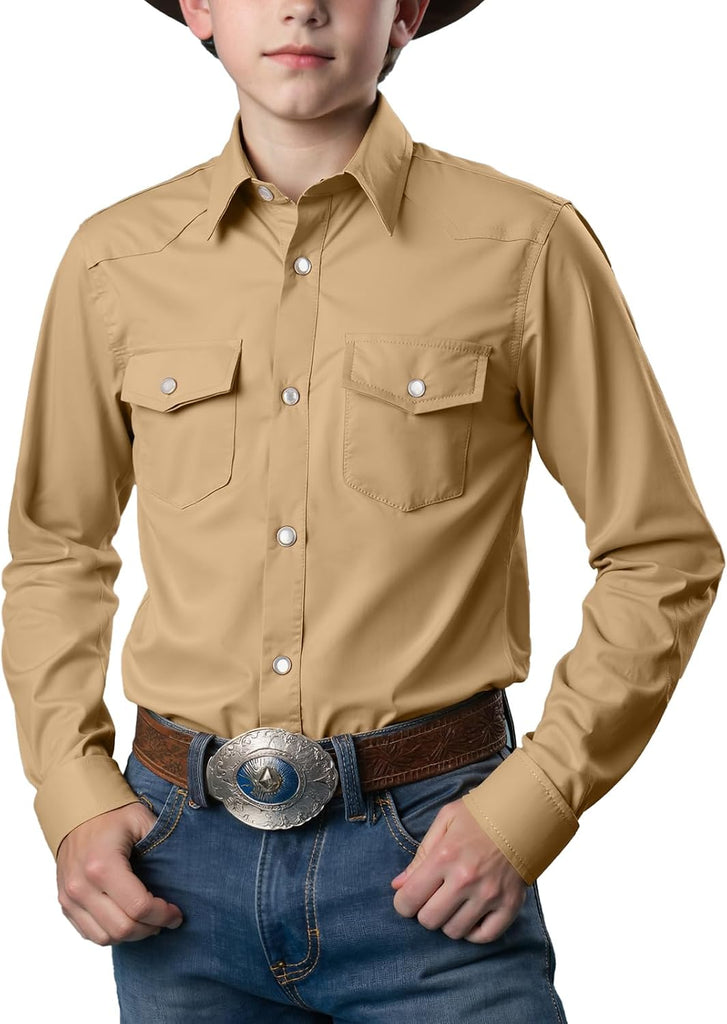 Boys Long Sleeve Western Cowboys Pearl Snap Button Down Shirts