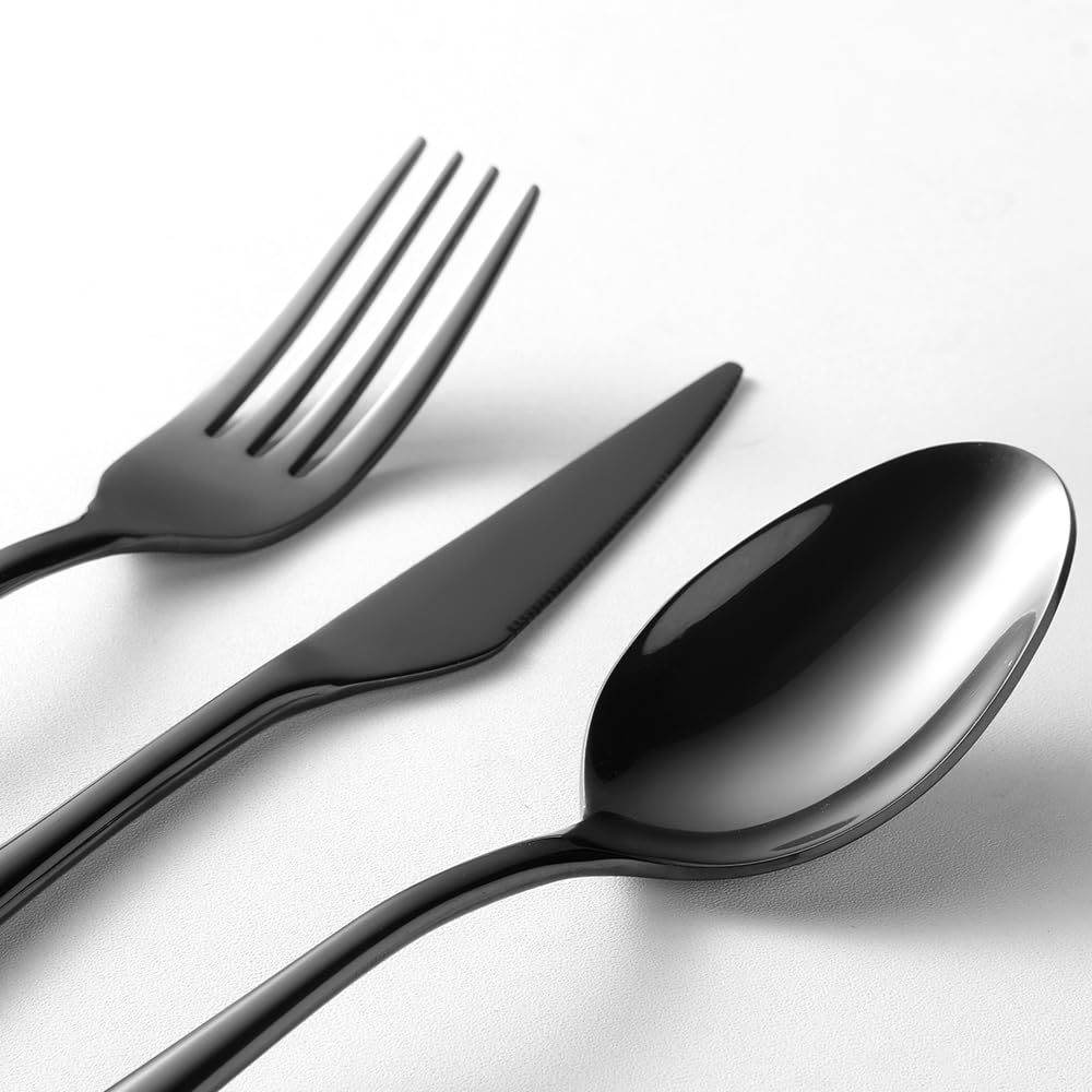 Black Silverware Set For 4, 20-Piece Everyday Flatware Set, Service For 4, Premium 18/10 Stainless Steel, Heavy Duty