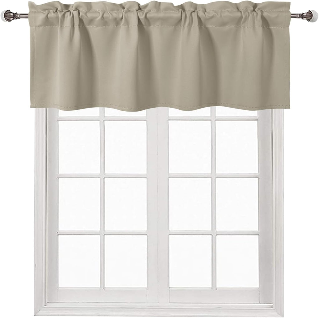 Taupe Valance for Kitchen Window Solid Rod Pocket Blackout Valance Curtains 52x14 inch Long, 1 Panel