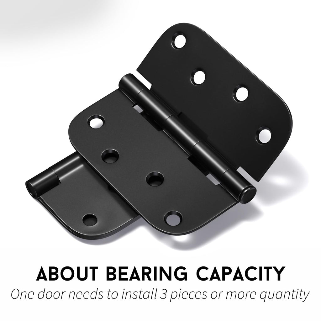 3 Pack Matte Black Door Hinges 4"x 4" with 5/8" Radius Corners