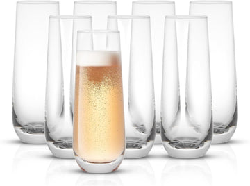 Milo Stemless Champagne Flutes Set of 8 Crystal Glasses. 9.5oz Prosecco Wine Flute, Mimosa Glasses, Cocktail Glass
