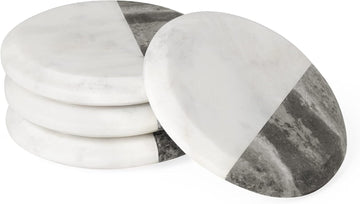 Round Marble Coasters for Drinks - Real Solid Marble Coasters for Coffee Table, Contemporary Beverage Holder - Set of 4