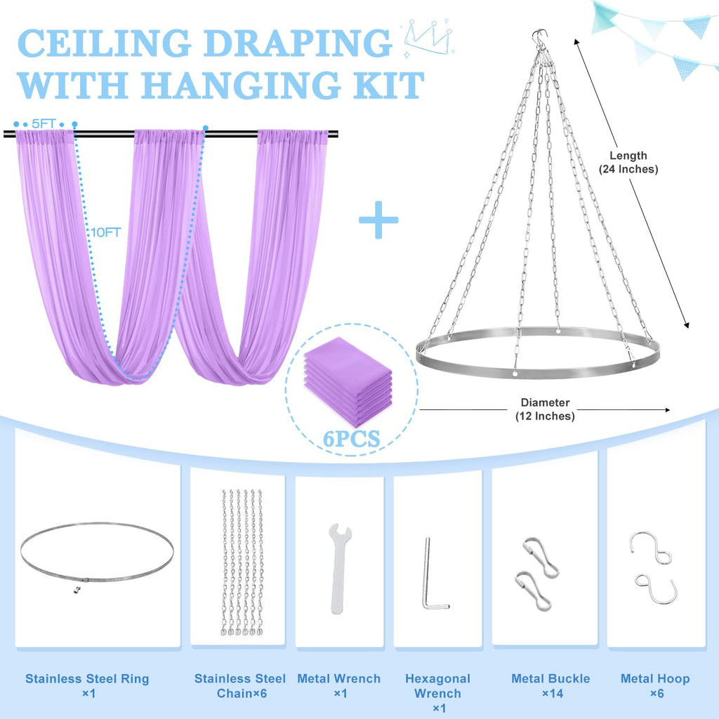 Ceiling Drapes Hanging Kit with Chiffon Wedding Ceiling Drapes Lavender Arch Draping Fabric Sheer Chiffon Wedding