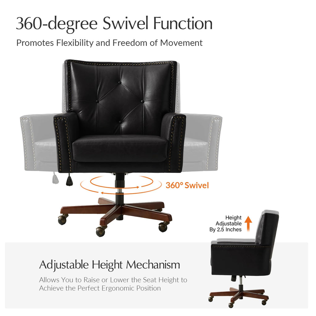 Faux Leather Office Chair with Tilt Function & Wood Base, Black