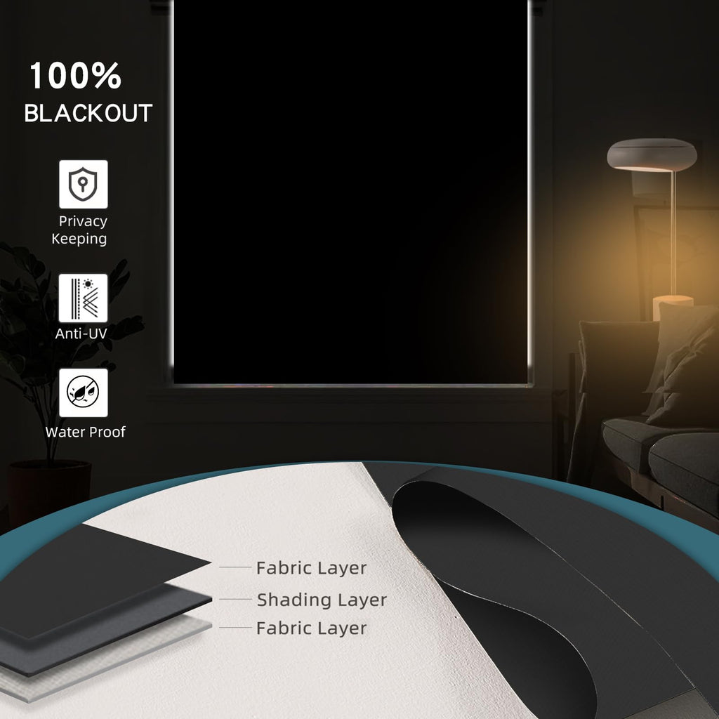Motorized Roller Shades, 100% Blackout, Vinyl Black
