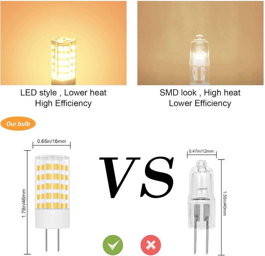 G4 JC T3 Bi-Pin Base LED Bulbs 4W AC/DC12V Warm White 3000K 5-Pack