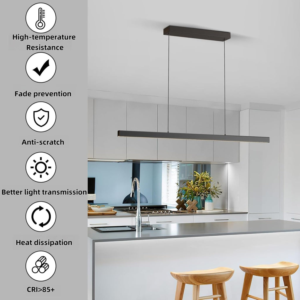 Modern Ceiling Pendant Lights,39in LED Black Linear Chandelier with Remote Control 3000k-6000K Adjustable Color