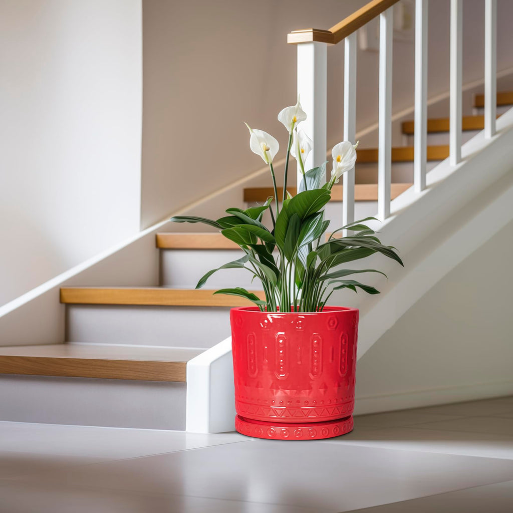 12 Inch Pots for Plants, Ceramic Pots for Plants Indoor Outdoor, Round Flower Pot with Drainage Holes and Saucers