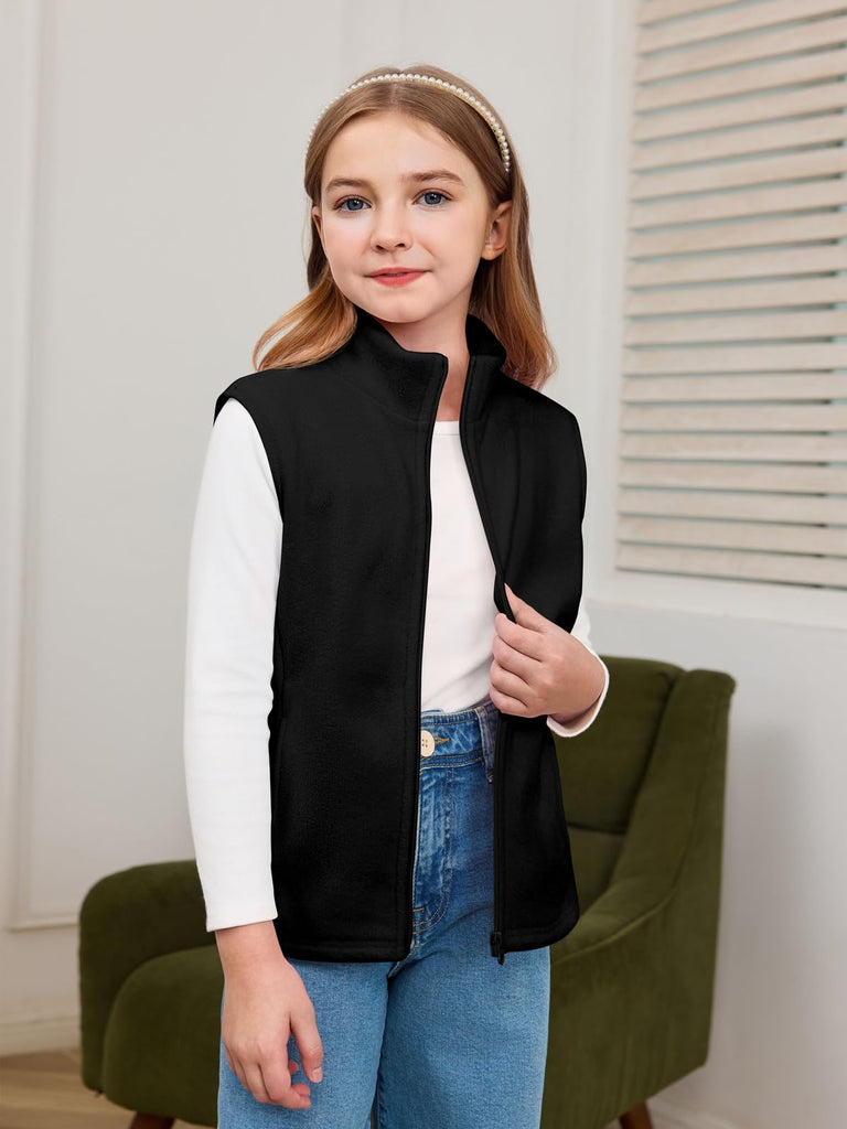 Girls Polar Fleece Zipper Vest Kids Sleeveless Stand Collar Jacket with Pockets