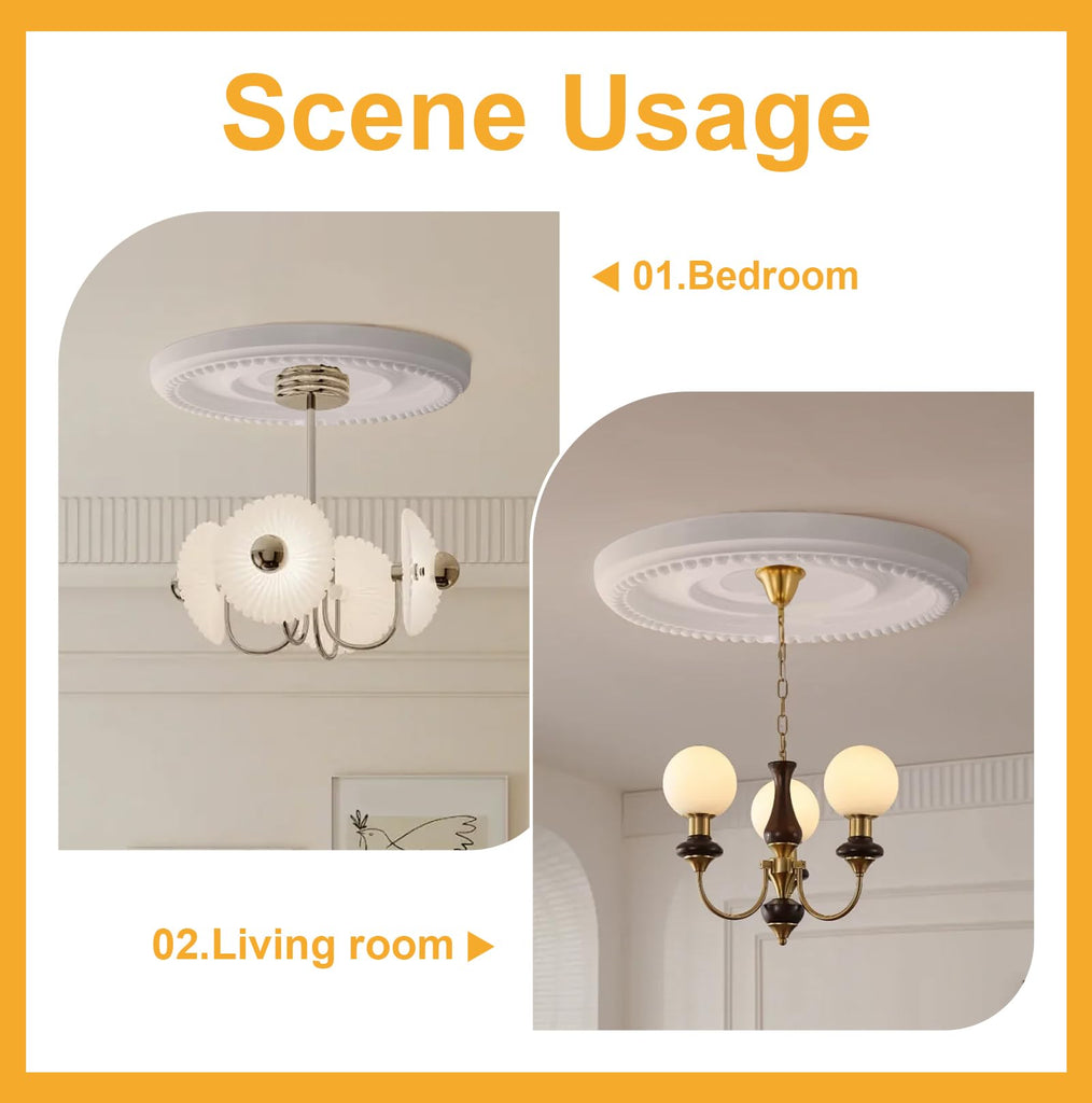 Molded Split Ceiling Medallion for Light Fixtures and Ceiling Fans, 12.4"OD 3.94"ID | Covering up messy