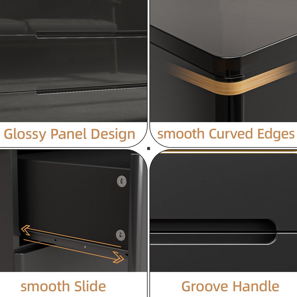 High Gloss Dresser, 47.2" Wide 8 Drawer Dresser, Black