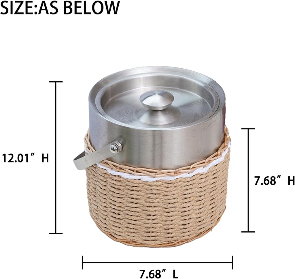 Handwoven 3L Insulated Ice Bucket with Lid and Ice Tongs